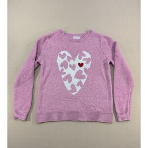 Cupcakes and Cashmere Pink Heart Intarsia Crewneck Sweater Women’s Size Medium